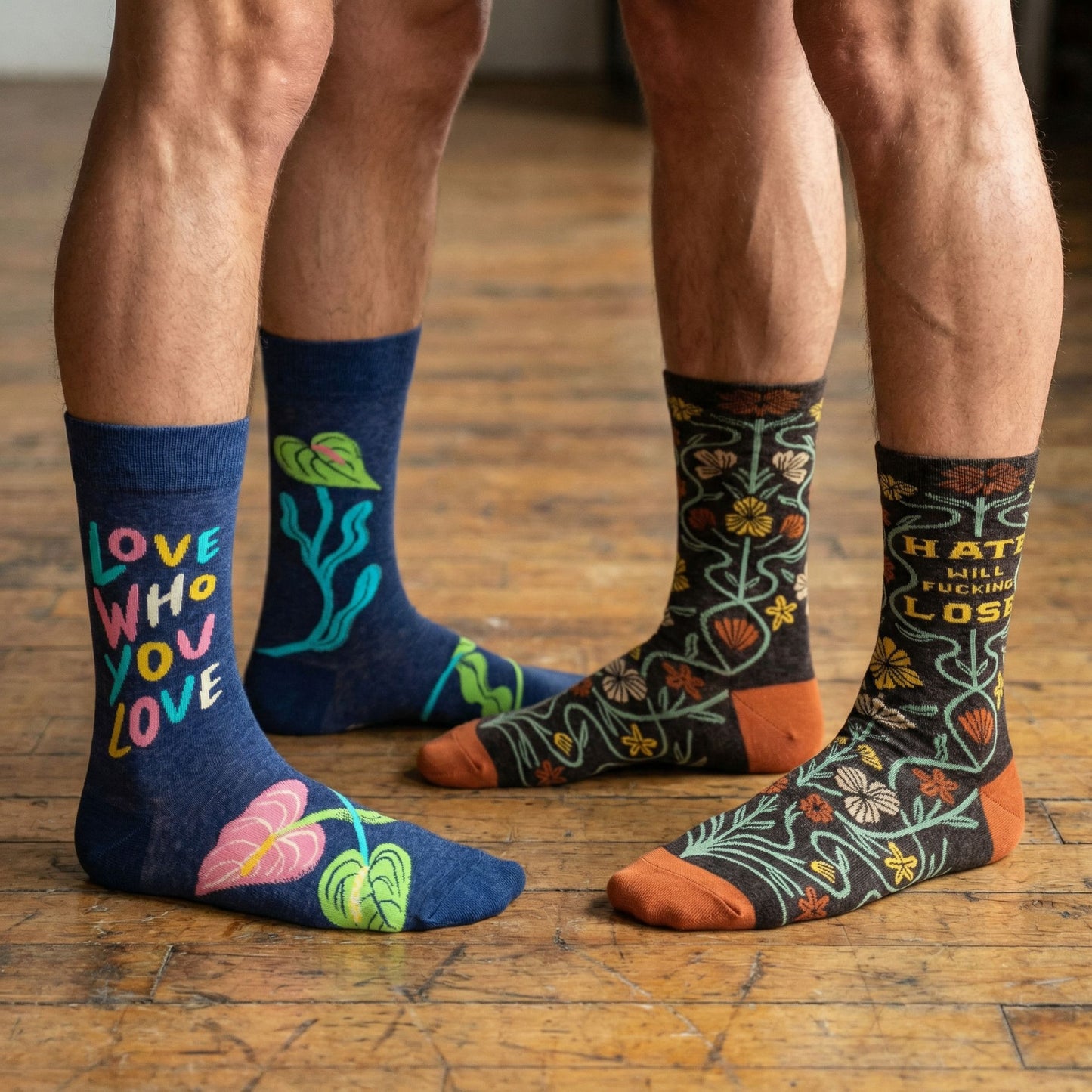 BlueQ Men's Pride Socks Set of 2 | Love Who You Love + Hate Will Fucking Lose