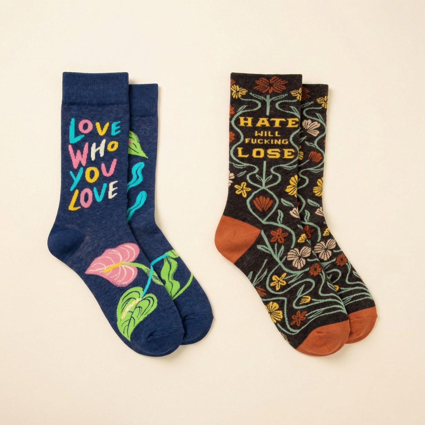 BlueQ Men's Pride Socks Set of 2 | Love Who You Love + Hate Will Fucking Lose