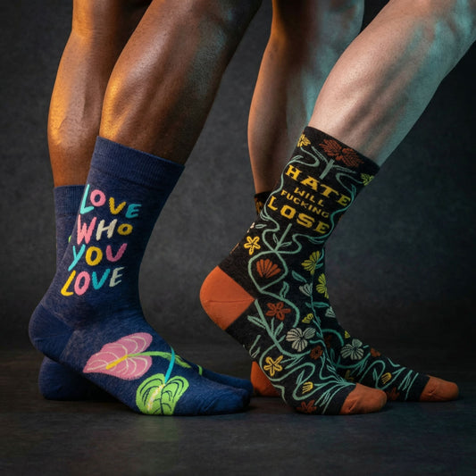 BlueQ Men's Pride Socks Set of 2 | Love Who You Love + Hate Will Fucking Lose