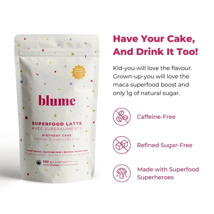 Blume Birthday Cake Latte | Superfood Latte Powder | 21 Servings