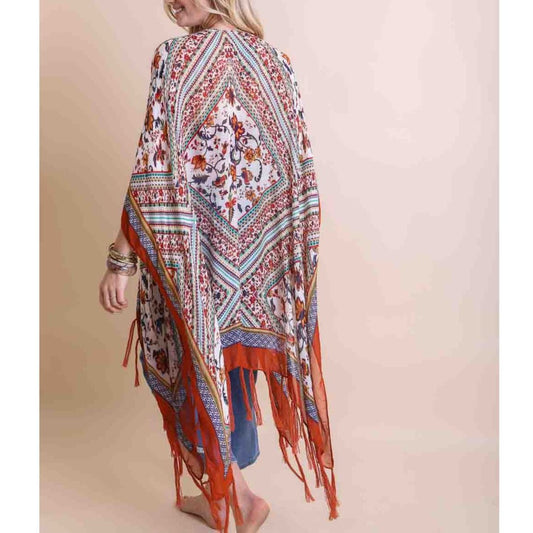 Bohemian Diamond Tassel Kimono in Rust | Beach Swimming Cover-up