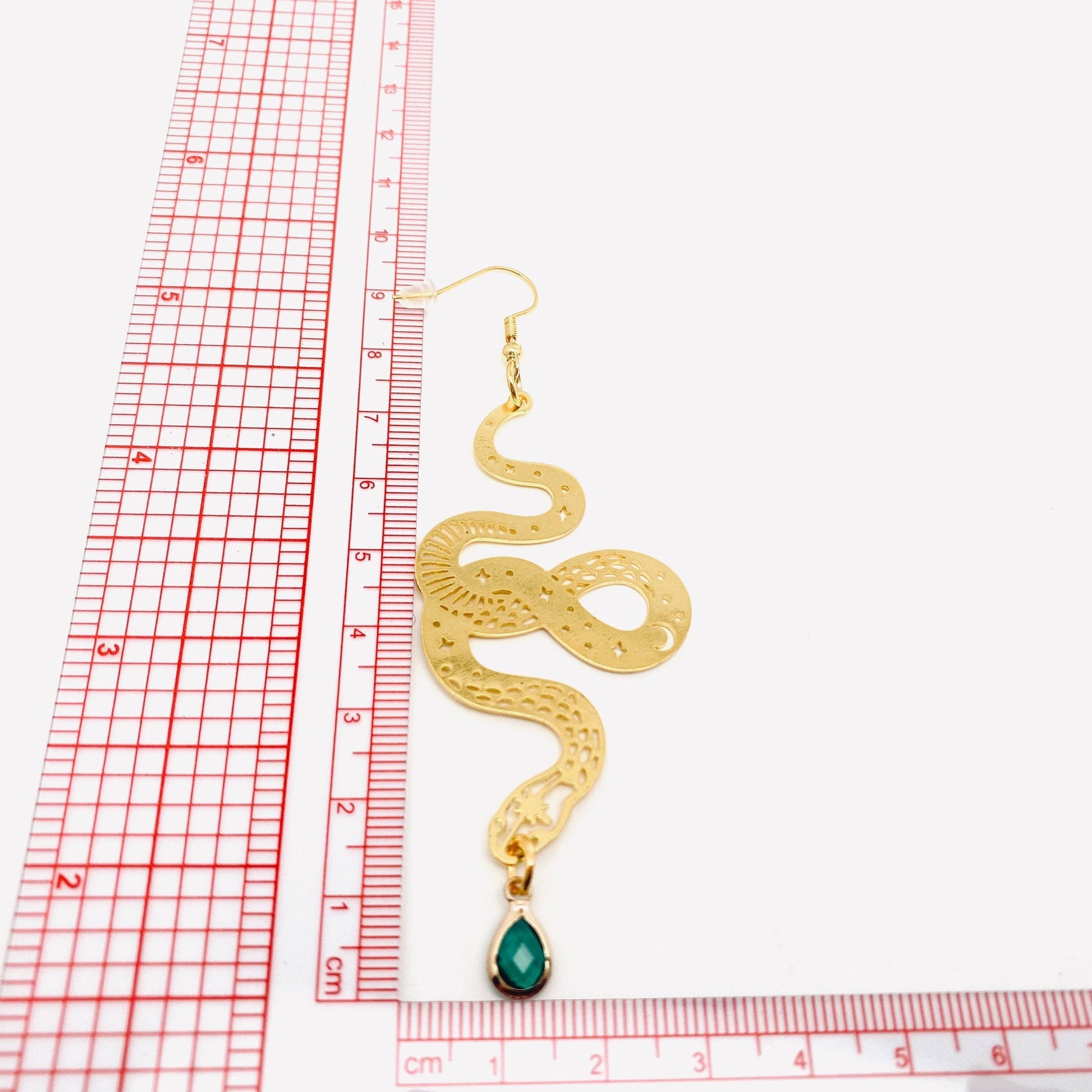 Bohemian Star Moon Snake Earrings with Green Crystal Pendant