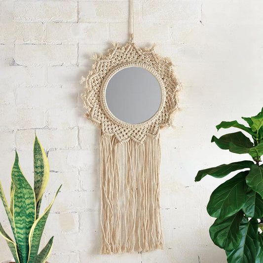 Bohemian Style Hanging Mirror | Wall Hanging Macrame Decor | 12.2" x 25.2"