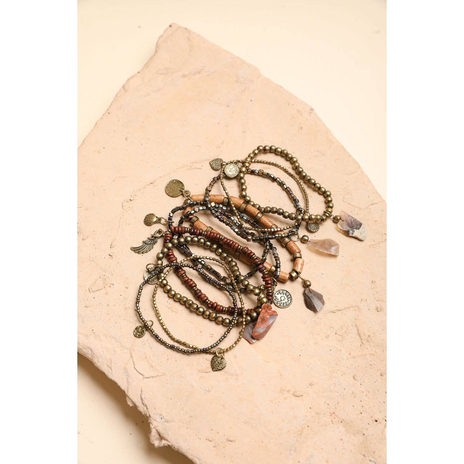 Boho Stone and Bead Stack Bracelet | Stretch Stackable Jewelry