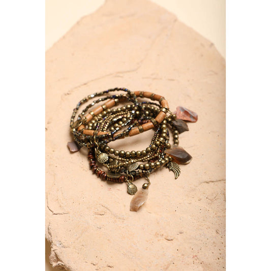 Boho Stone and Bead Stack Bracelet | Stretch Stackable Jewelry