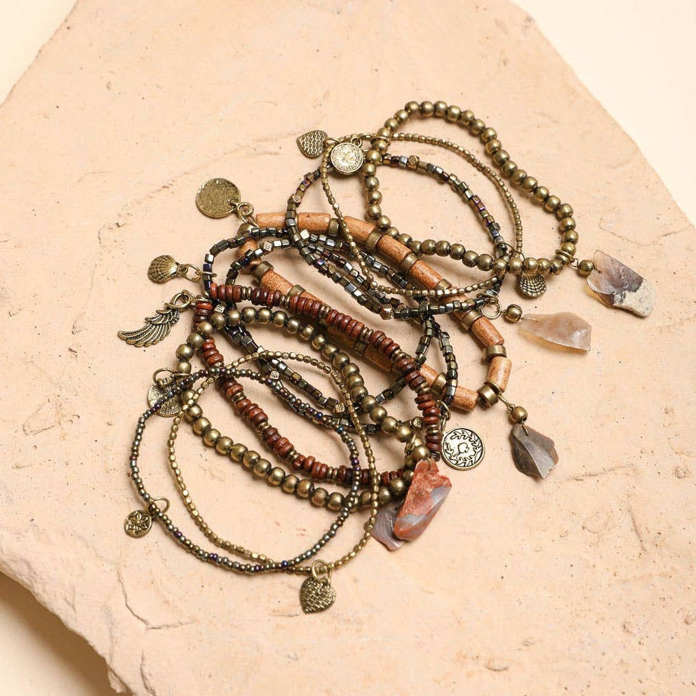 Boho Stone and Bead Stack Bracelet | Stretch Stackable Jewelry