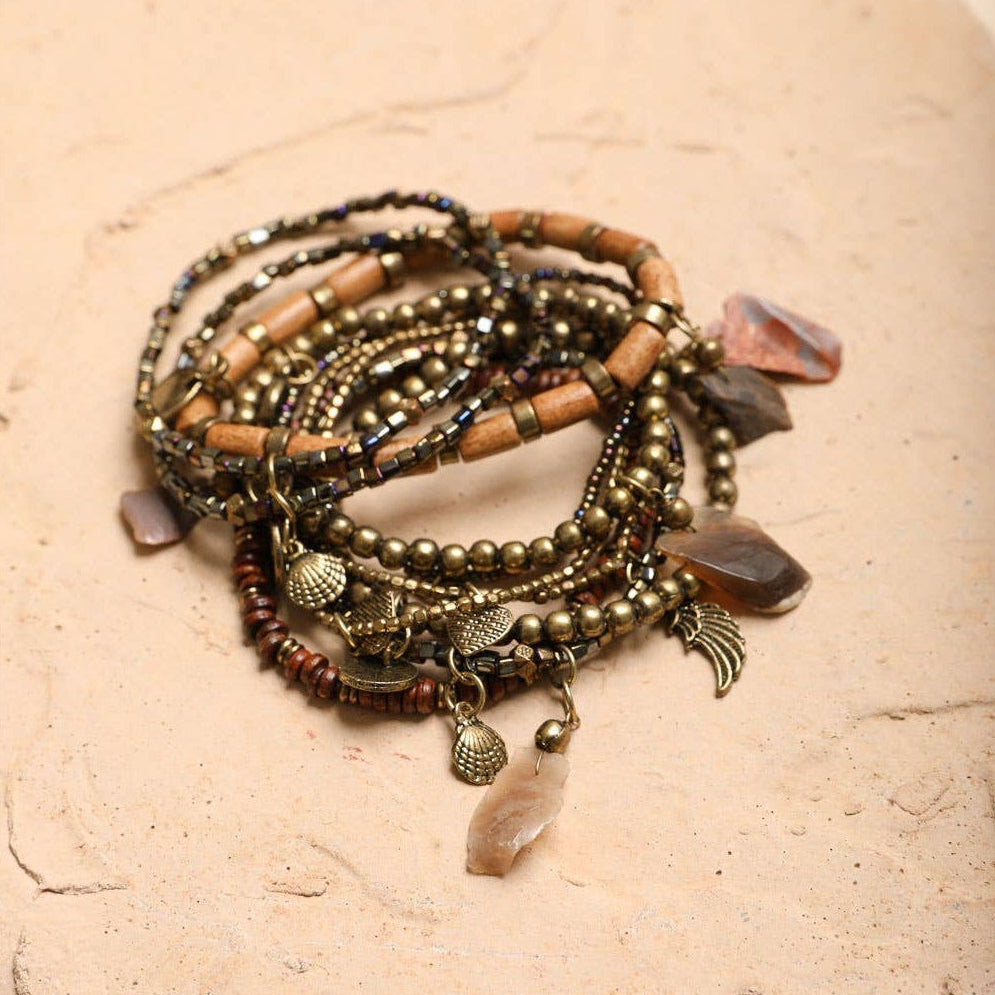 Boho Stone and Bead Stack Bracelet | Stretch Stackable Jewelry