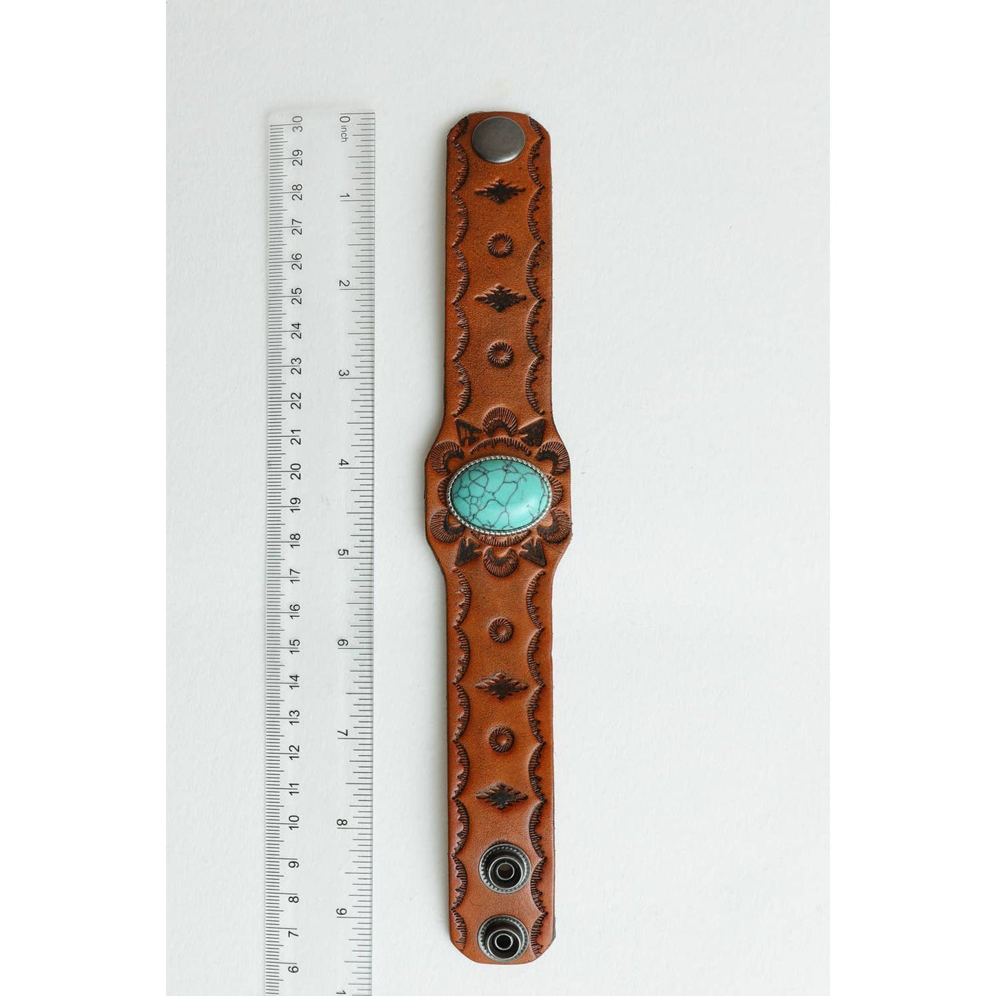 Boho Turquoise Stone Camel Leather Cuff Bracelet | 100% Leather Western Vibe