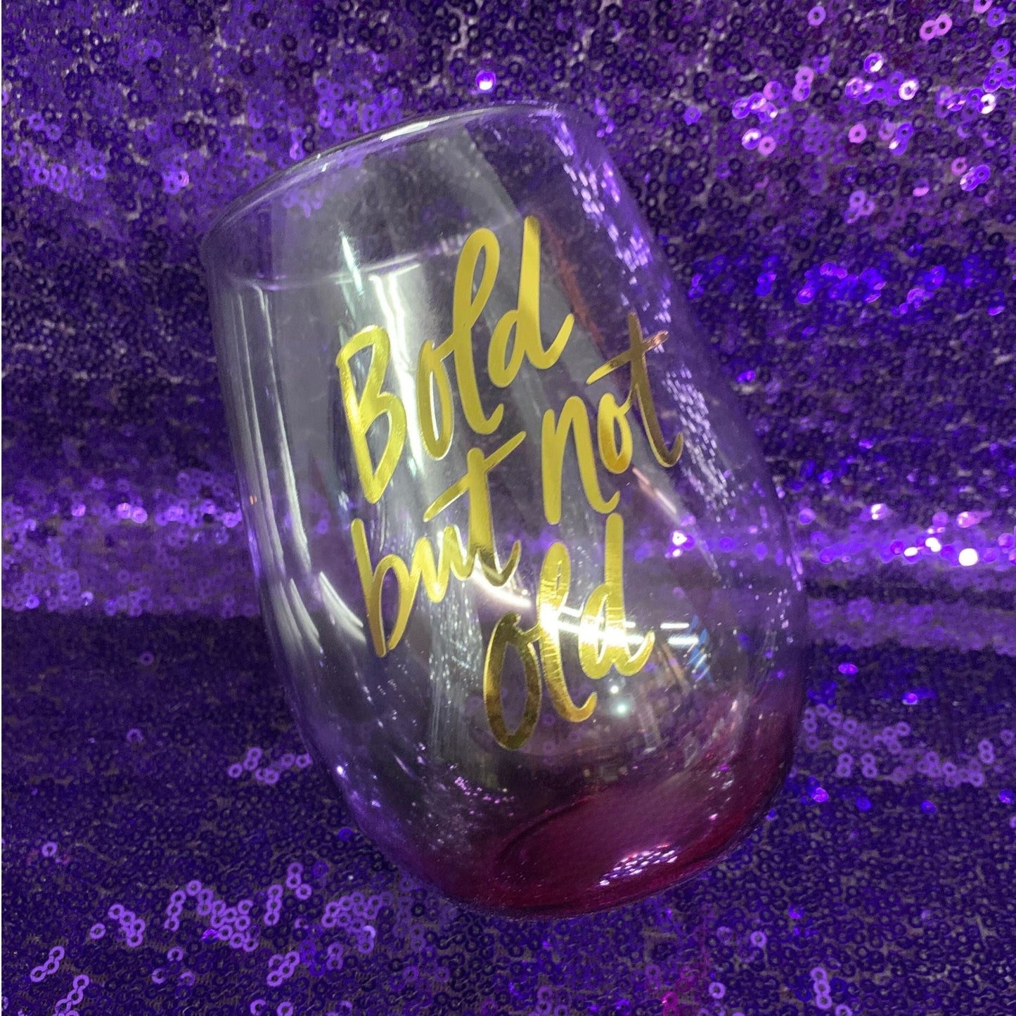 Bold But Not Old Stemless Wine Glass - Birthday or Retirement | Rainbow Glass | 20oz