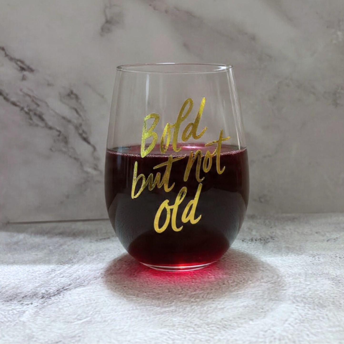 Bold But Not Old Stemless Wine Glass - Birthday or Retirement | Rainbow Glass | 20oz