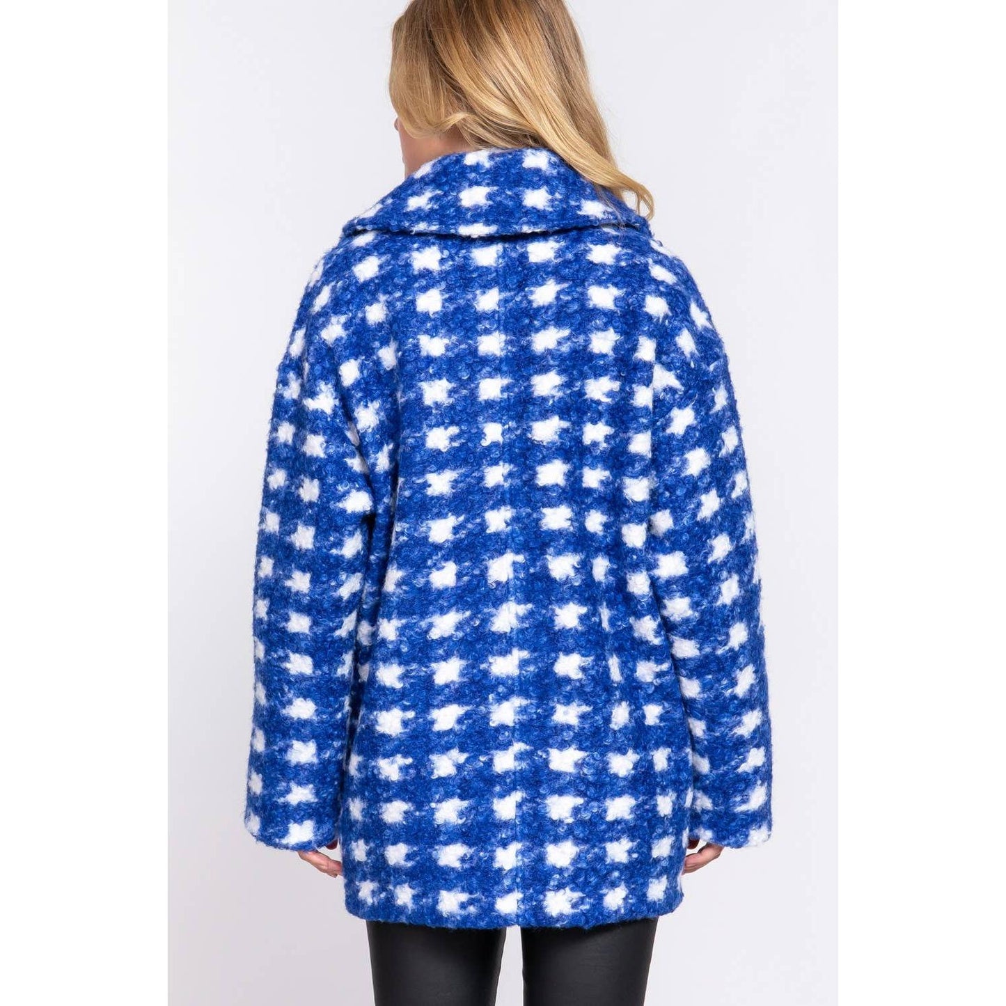 Bold Check Print Boucle Fleece Coat | Long Sleeve Double Breasted Winter Jacket for Women [SM-L]
