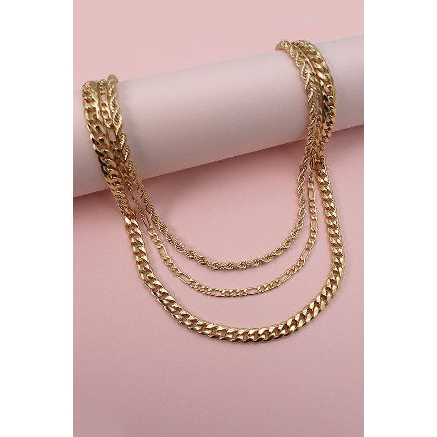 Bold Multi Rope Chain Layer Necklace | Gold Tone Triple Chain Fashion Jewelry