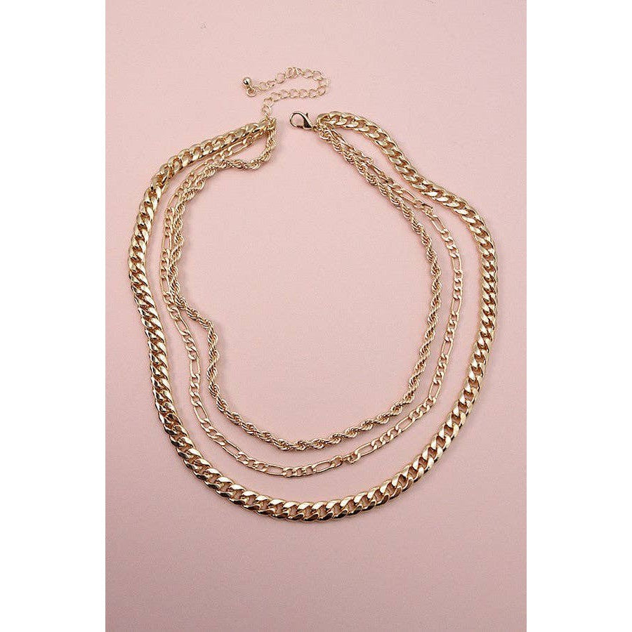 Bold Multi Rope Chain Layer Necklace | Gold Tone Triple Chain Fashion Jewelry