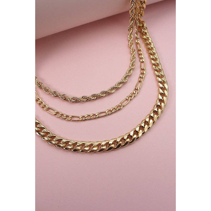 Bold Multi Rope Chain Layer Necklace | Gold Tone Triple Chain Fashion Jewelry