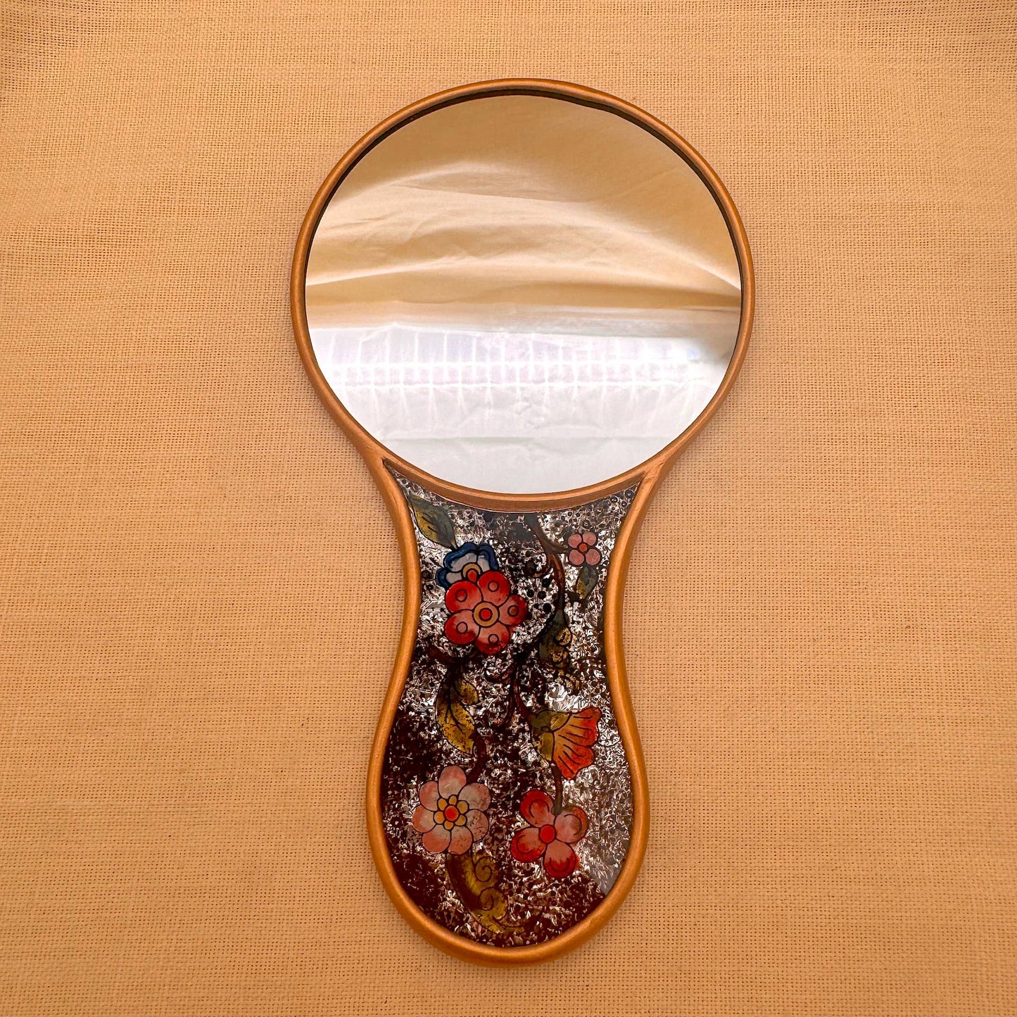 Bone Flower Skull Hand Mirror | Day of the Dead Reverse Glass Mirror, Made in Peru