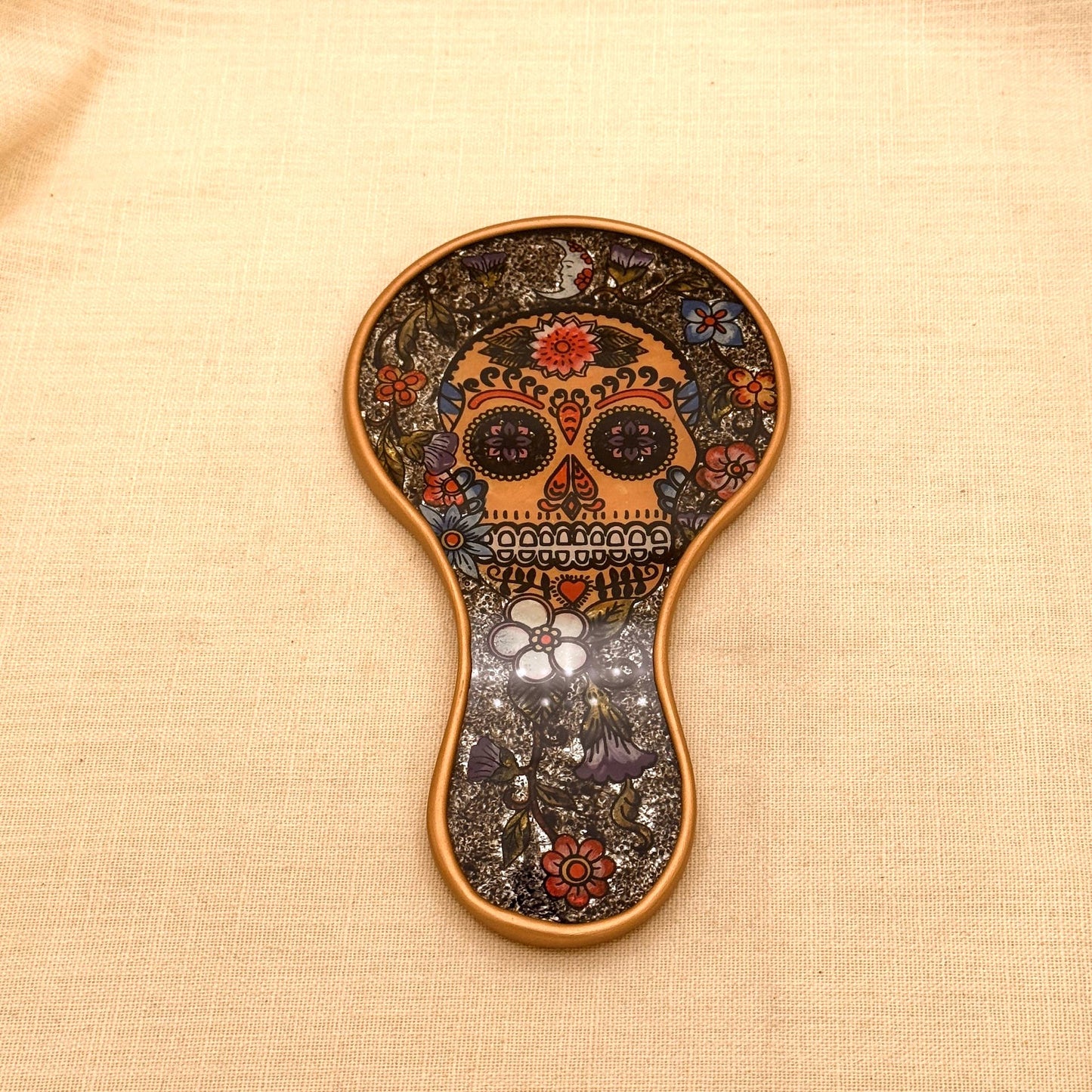 Bone Flower Skull Hand Mirror | Day of the Dead Reverse Glass Mirror, Made in Peru