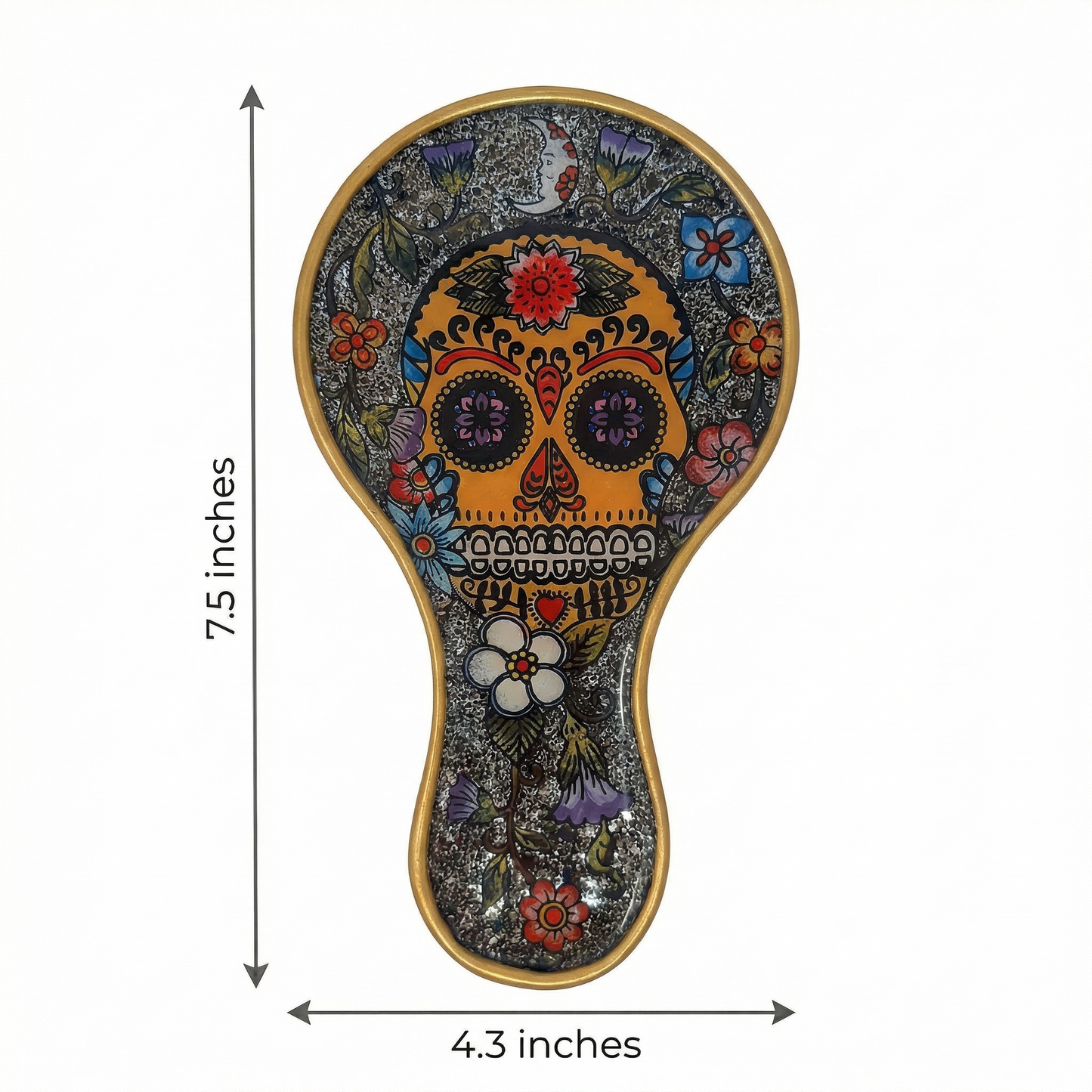 Bone Flower Skull Hand Mirror | Day of the Dead Reverse Glass Mirror, Made in Peru