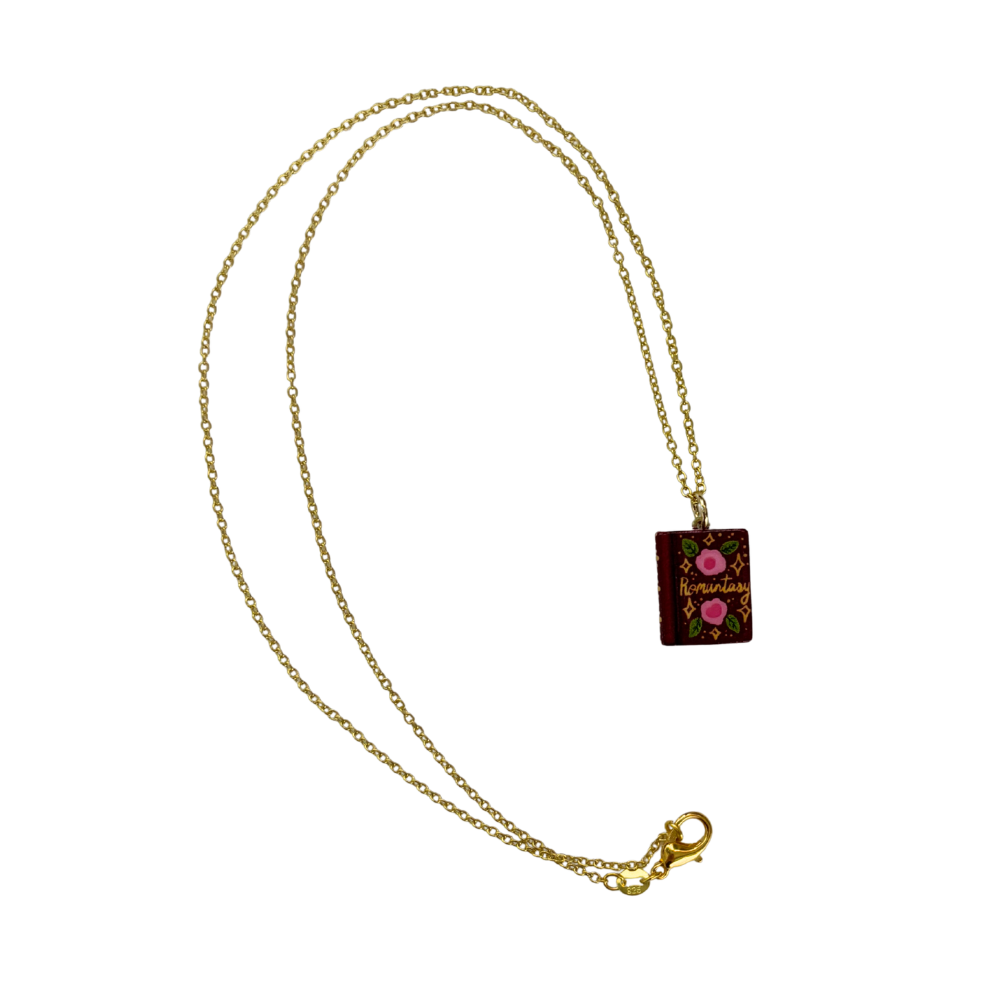 Book Lover Charm Necklace | Handpainted Mini Book | 20" Gold Chain | Romantasy, Spicy, or Cryptid Guide