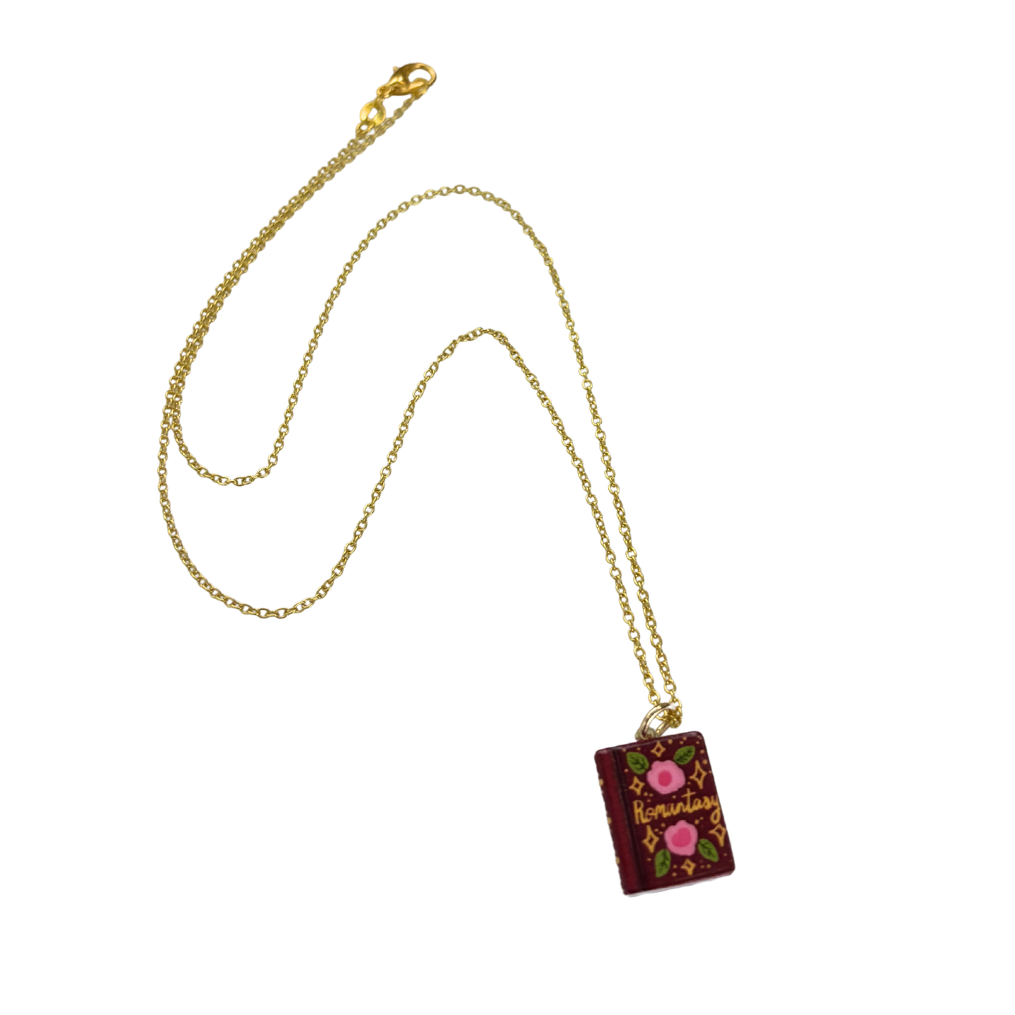 Book Lover Charm Necklace | Handpainted Mini Book | 20" Gold Chain | Romantasy, Spicy, or Cryptid Guide