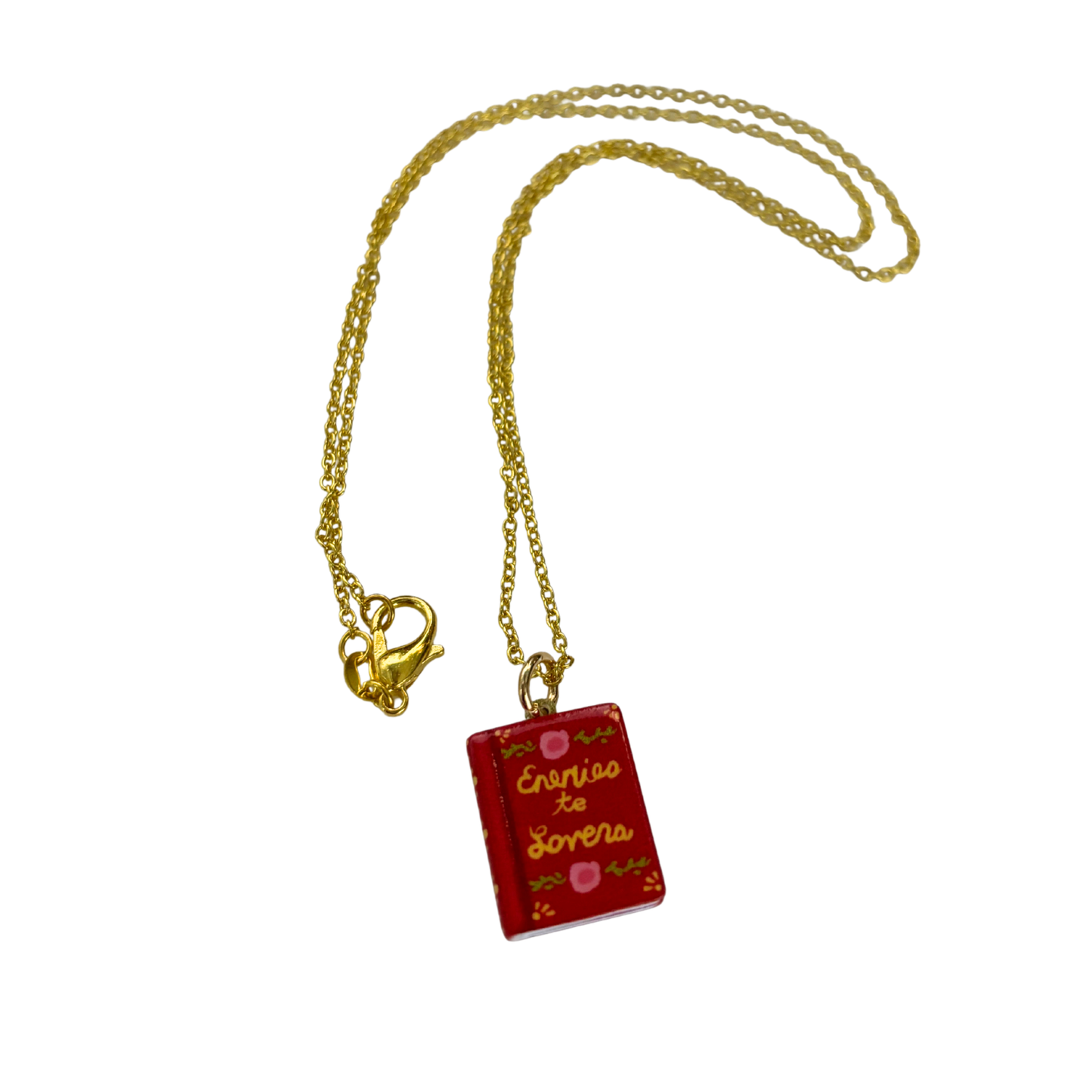 Book Lover Charm Necklace | Handpainted Mini Book | 20" Gold Chain | Romantasy, Spicy, or Cryptid Guide