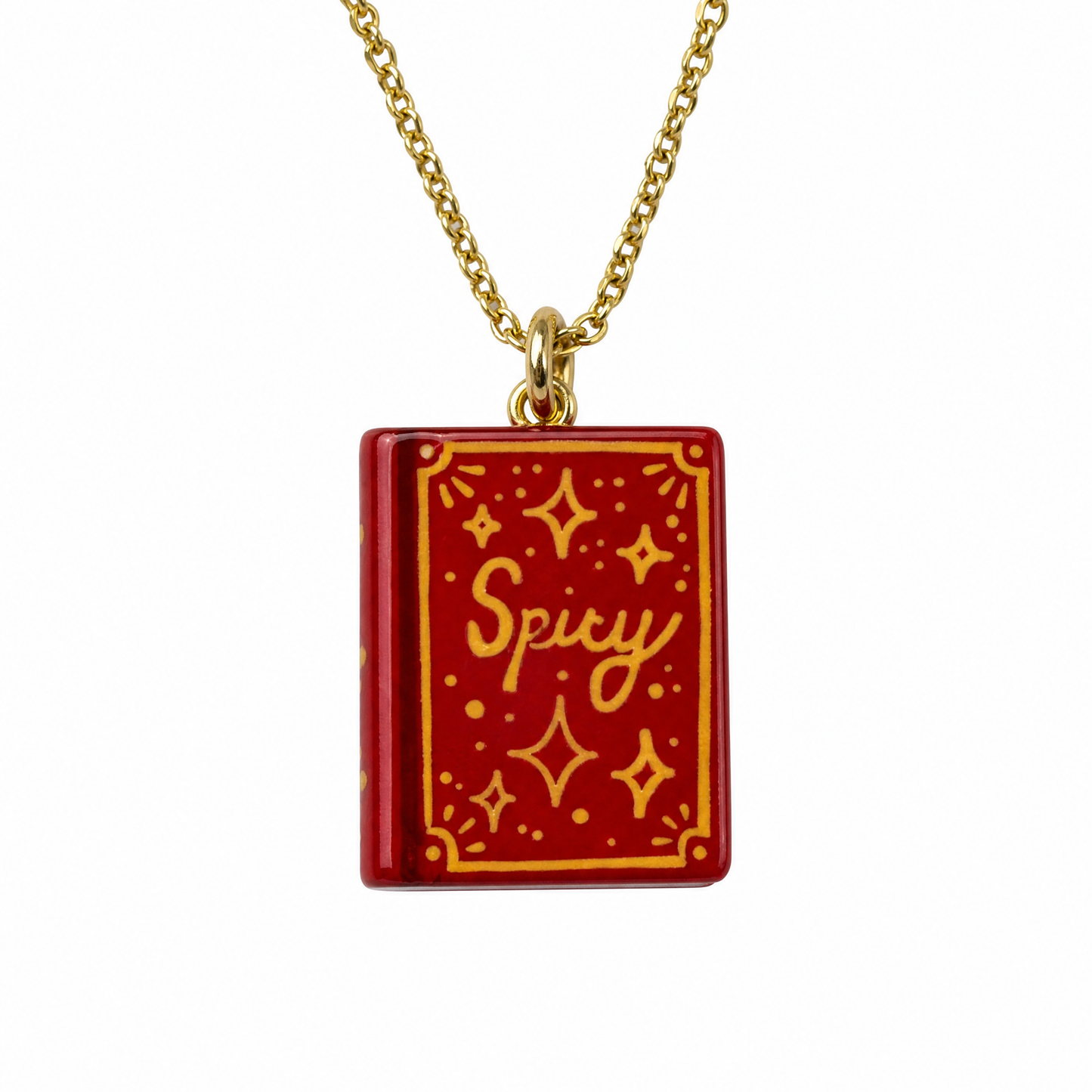 Book Lover Charm Necklace | Handpainted Mini Book | 20" Gold Chain | Romantasy, Spicy, or Cryptid Guide
