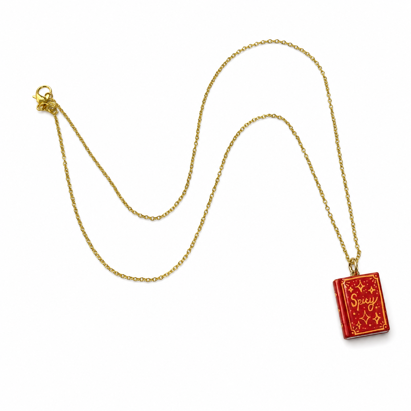 Book Lover Charm Necklace | Handpainted Mini Book | 20" Gold Chain | Romantasy, Spicy, or Cryptid Guide