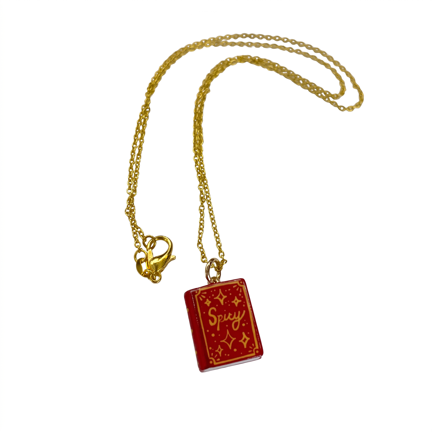 Book Lover Charm Necklace | Handpainted Mini Book | 20" Gold Chain | Romantasy, Spicy, or Cryptid Guide