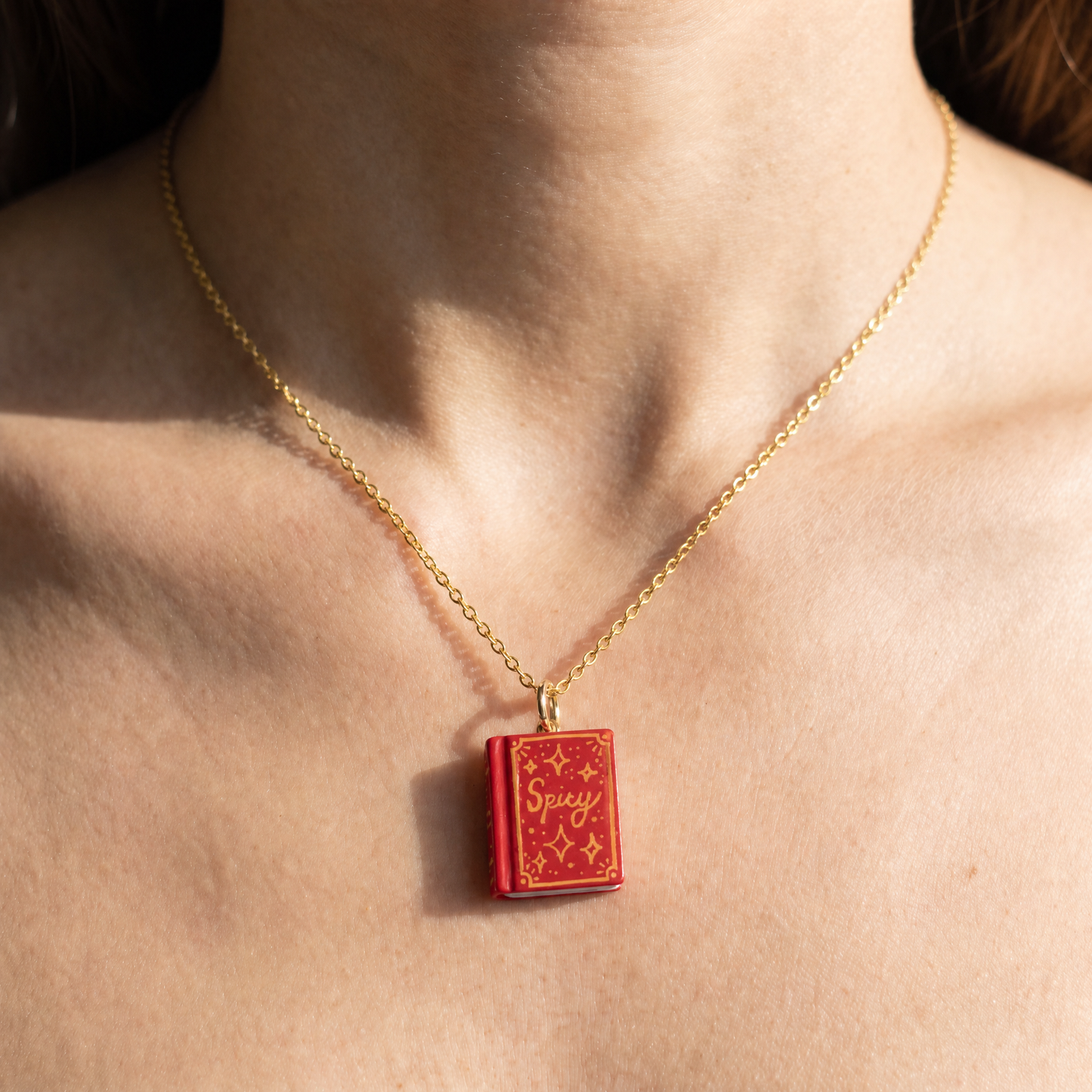 Book Lover Charm Necklace | Handpainted Mini Book | 20" Gold Chain | Romantasy, Spicy, or Cryptid Guide