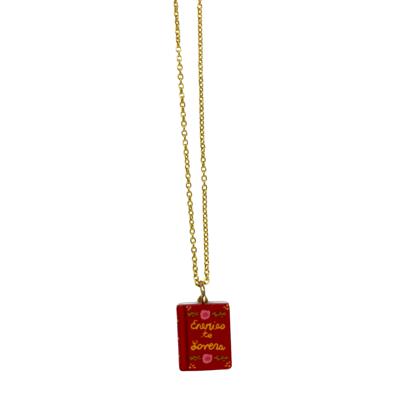 Book Lover Charm Necklace | Handpainted Mini Book | 20" Gold Chain | Romantasy, Spicy, or Cryptid Guide