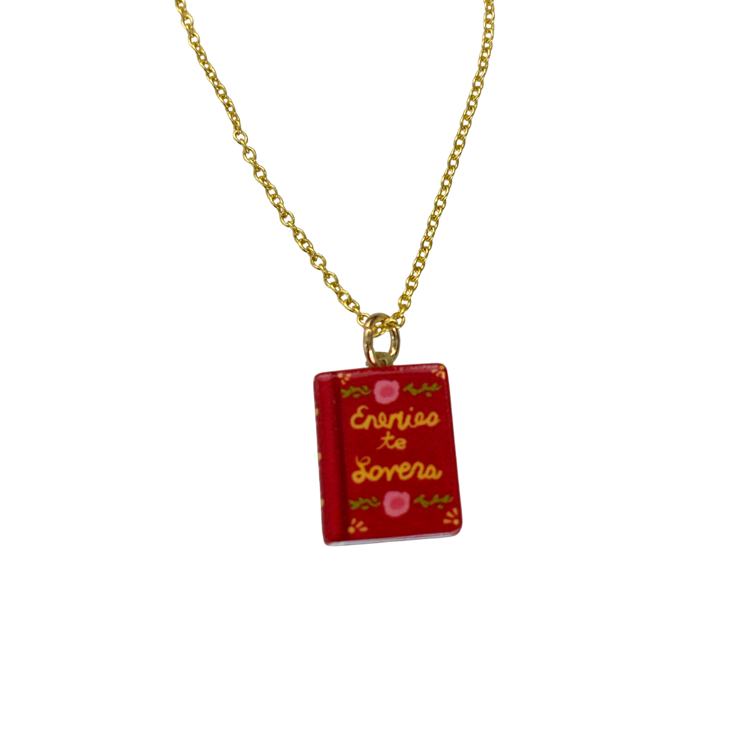 Book Lover Charm Necklace | Handpainted Mini Book | 20" Gold Chain | Romantasy, Spicy, or Cryptid Guide