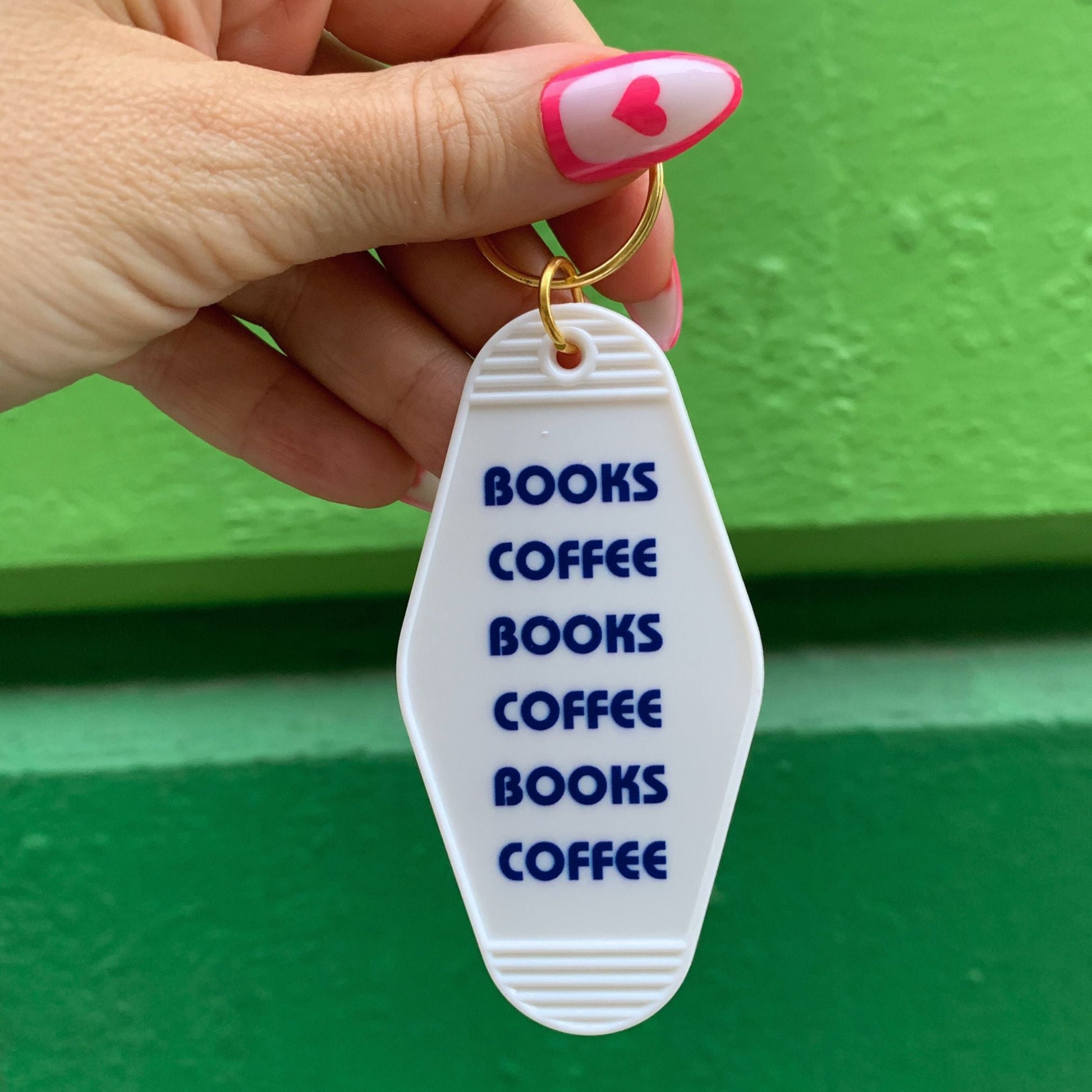 Books Coffee Books Coffee Motel Style Keychain in White