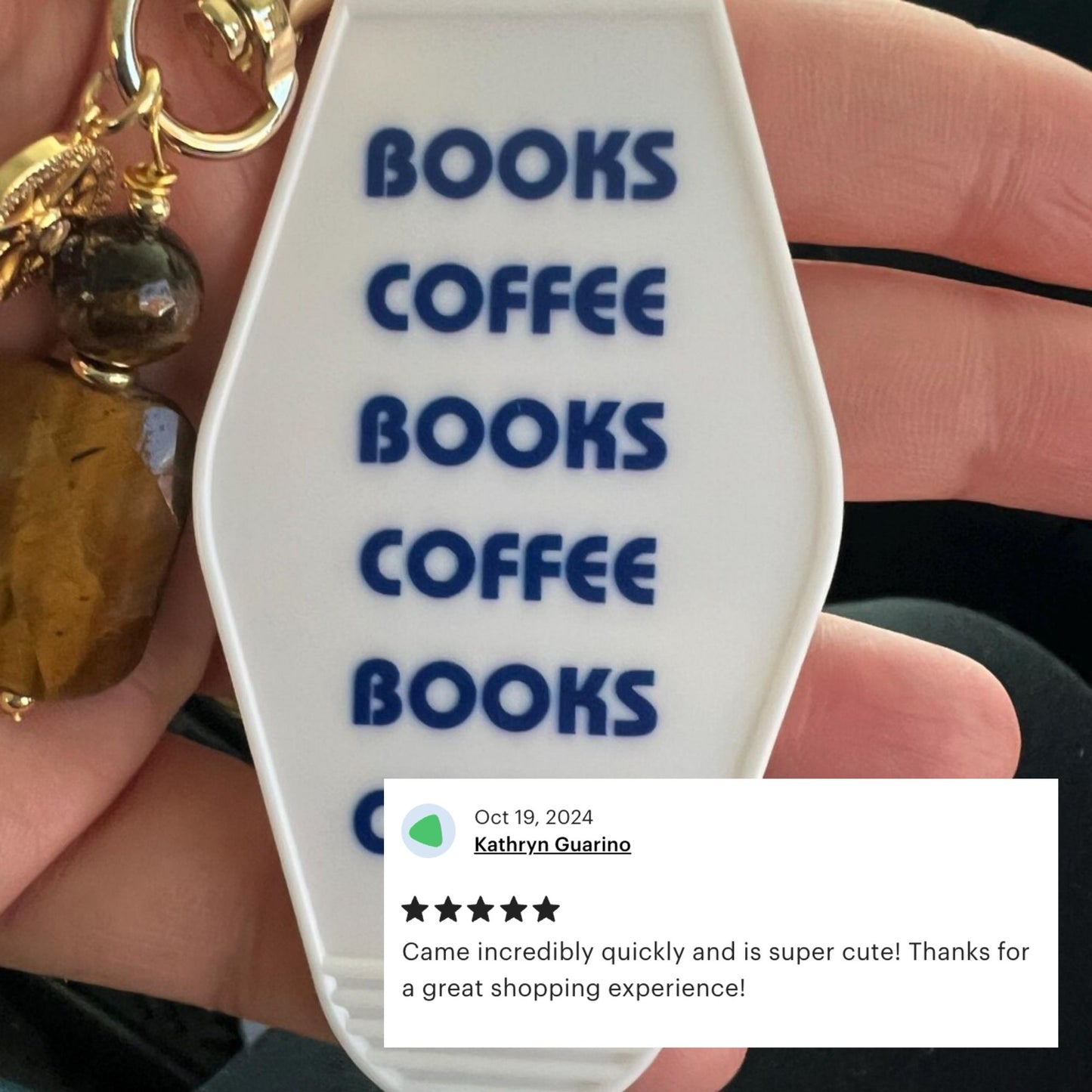 Books Coffee Books Coffee Motel Style Keychain in White