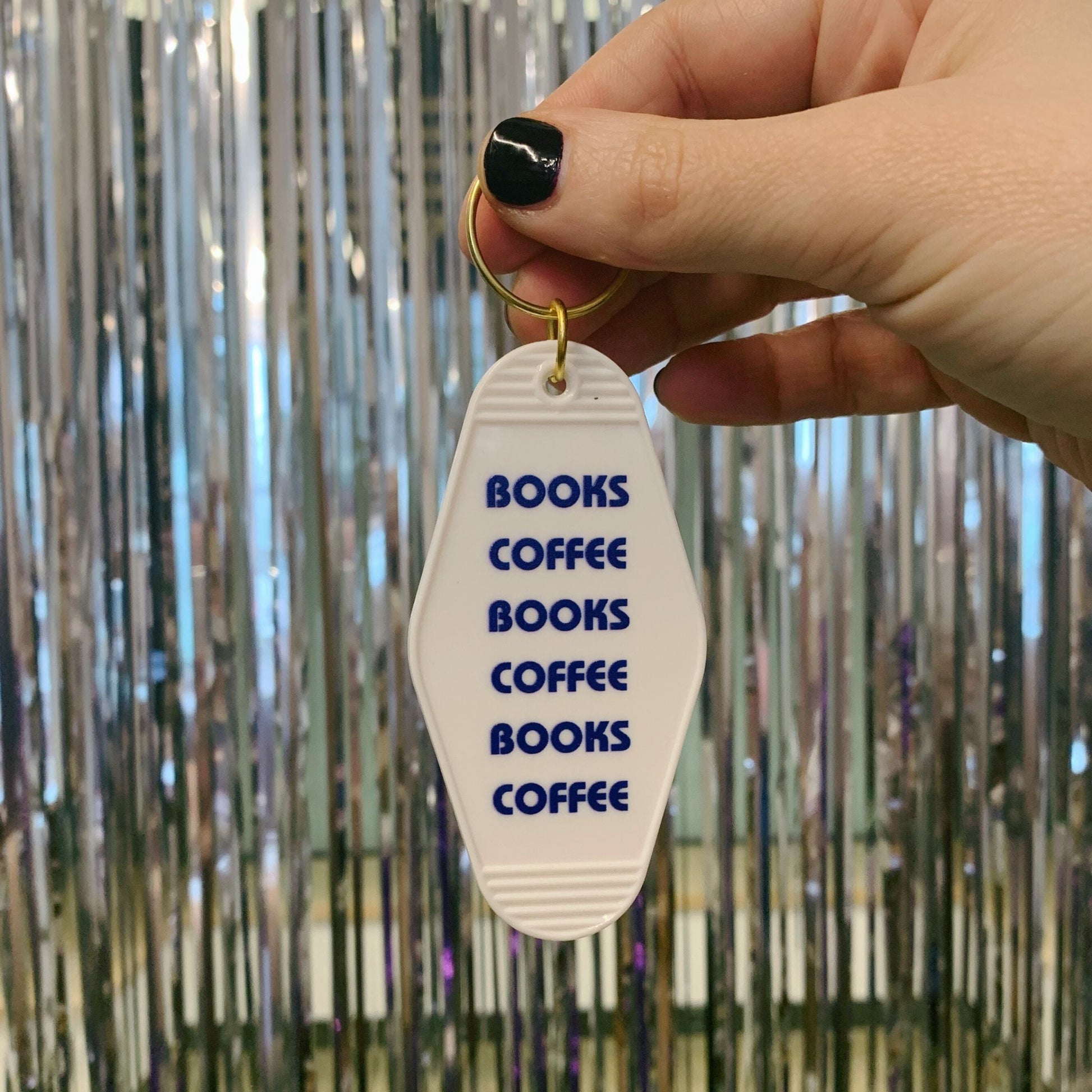 Books Coffee Books Coffee Motel Style Keychain in White