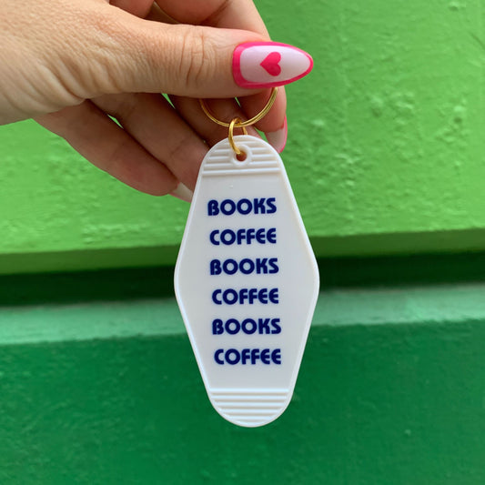 Books Coffee Books Coffee Motel Style Keychain in White