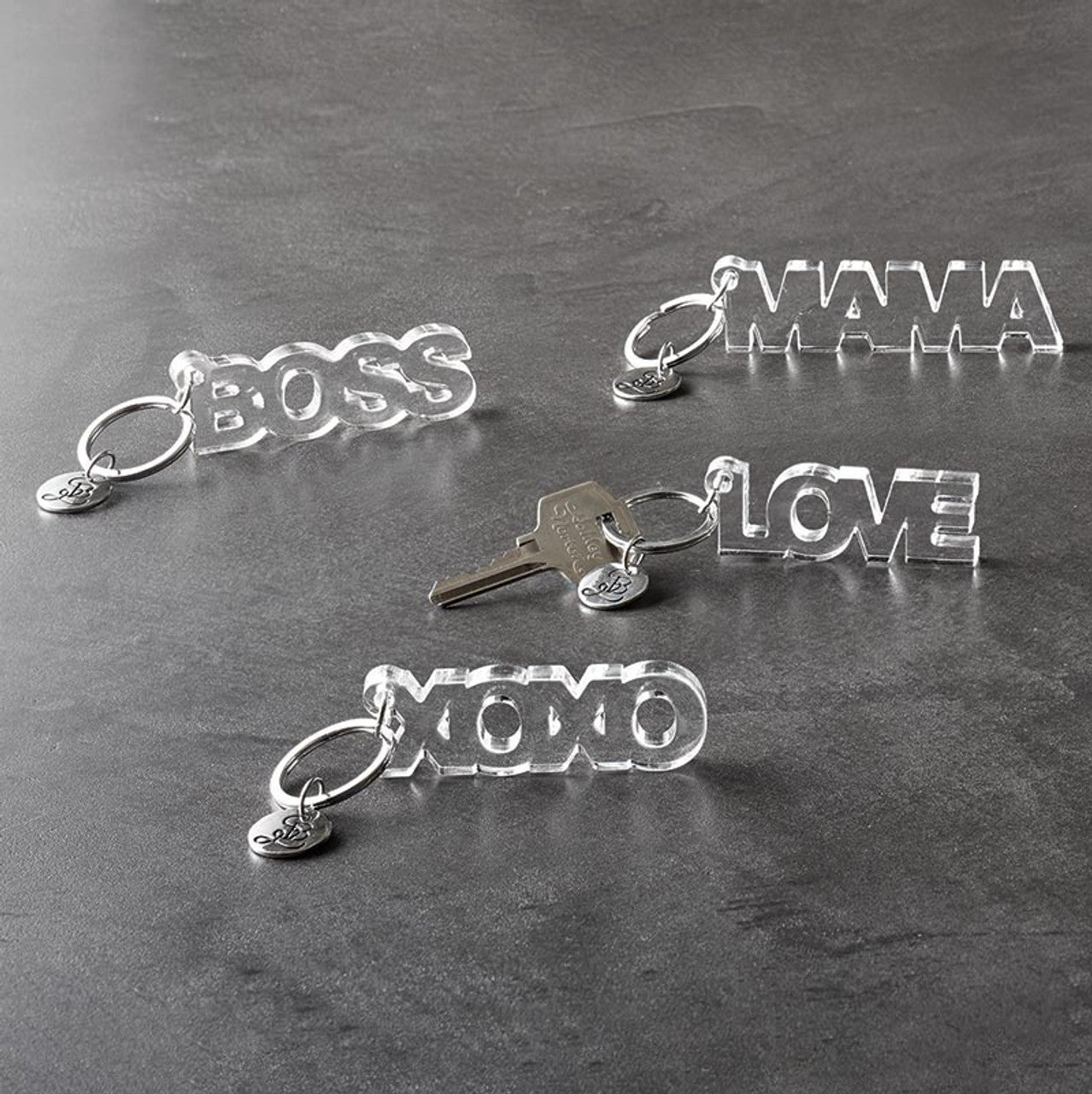 Boss Acrylic Word Keychain | Clear Transparent Word Shaped Keyholder