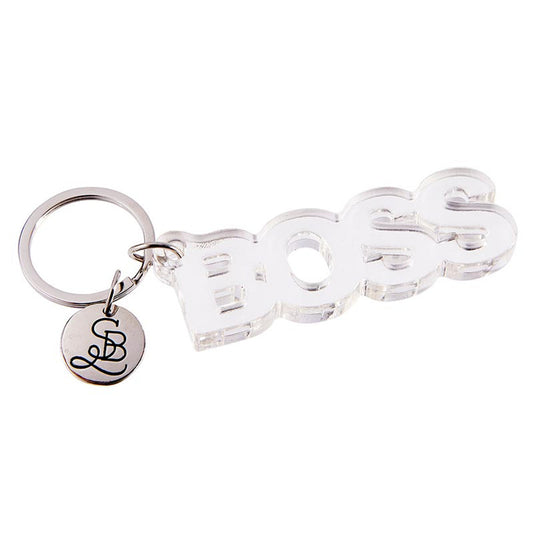 Boss Acrylic Word Keychain | Clear Transparent Word Shaped Keyholder