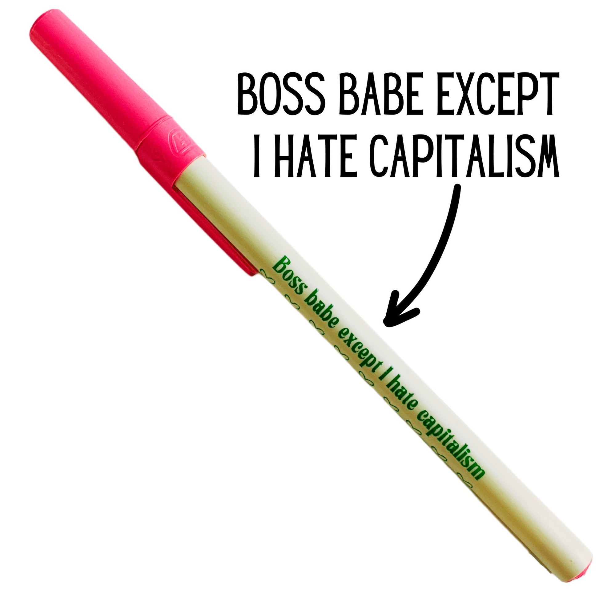Boss Babe Except I Hate Capitalism Ballpoint Pen in Cream | Gen Z Aesthetic Blue Ink