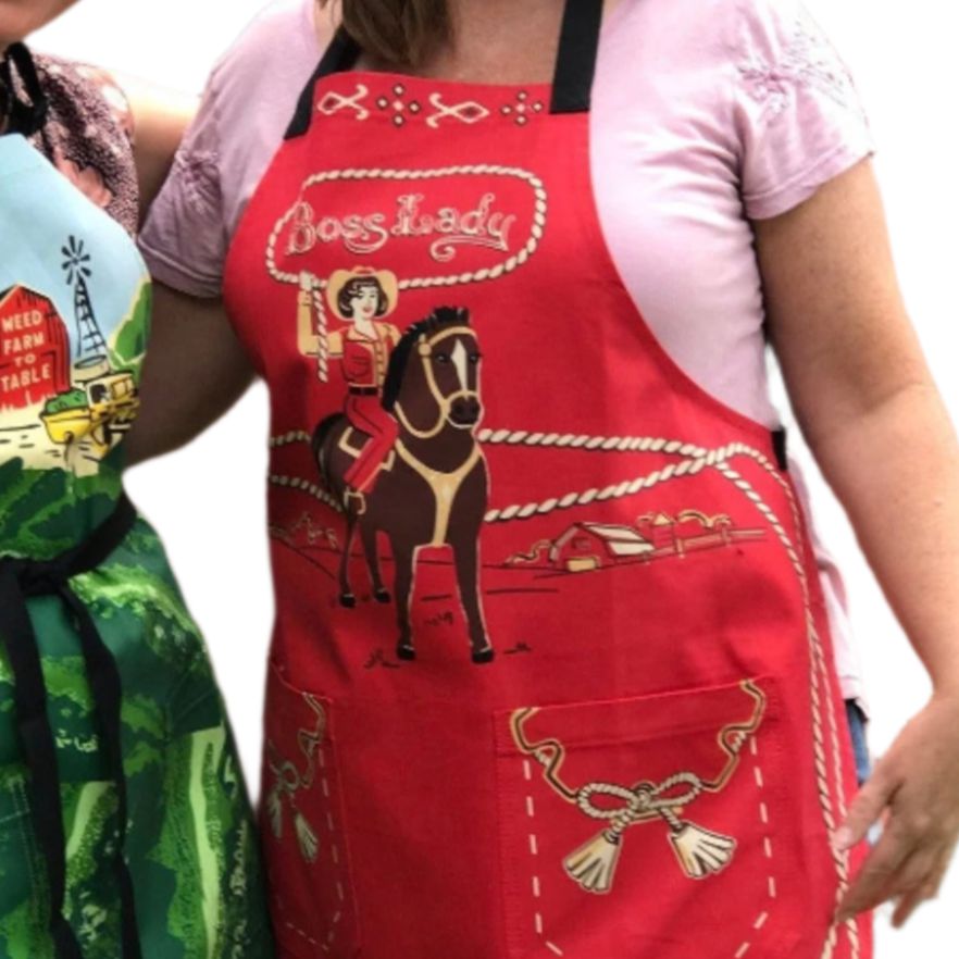 Boss Lady Cowgirl Western Retro Funny Cooking and BBQ Apron 2 Pockets Adjustable Strap 100% Cotton | BlueQ at GetBullish