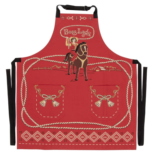 Boss Lady Cowgirl Western Retro Funny Cooking and BBQ Apron 2 Pockets Adjustable Strap 100% Cotton