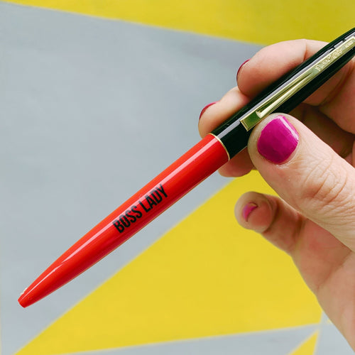 Boss Lady Two-Tone Refillable Pen in Cherry Red and Black