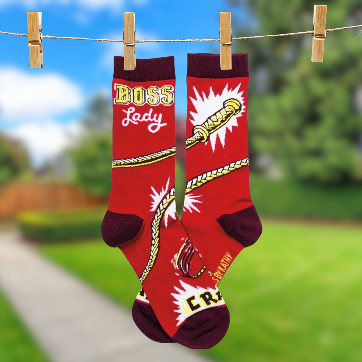 Boss Lady Whipcrack Socks Funny Novelty Red Power Socks