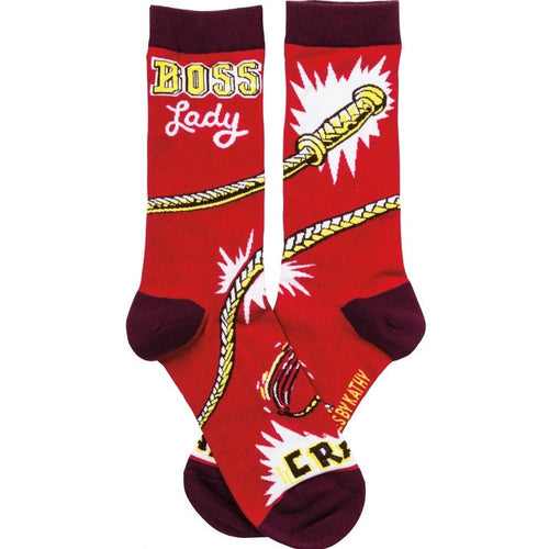 Boss Lady Whipcrack Socks Funny Novelty Red Power Socks