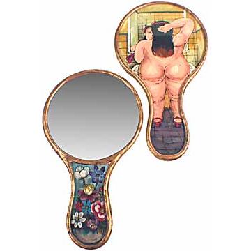Botero Woman Hand Mirror | Hand-Painted Reverse Glass Mirror, Made in Peru