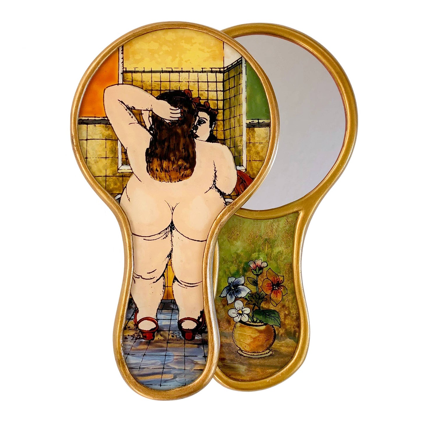 Botero Woman Hand Mirror | Hand-Painted Reverse Glass Mirror, Made in Peru