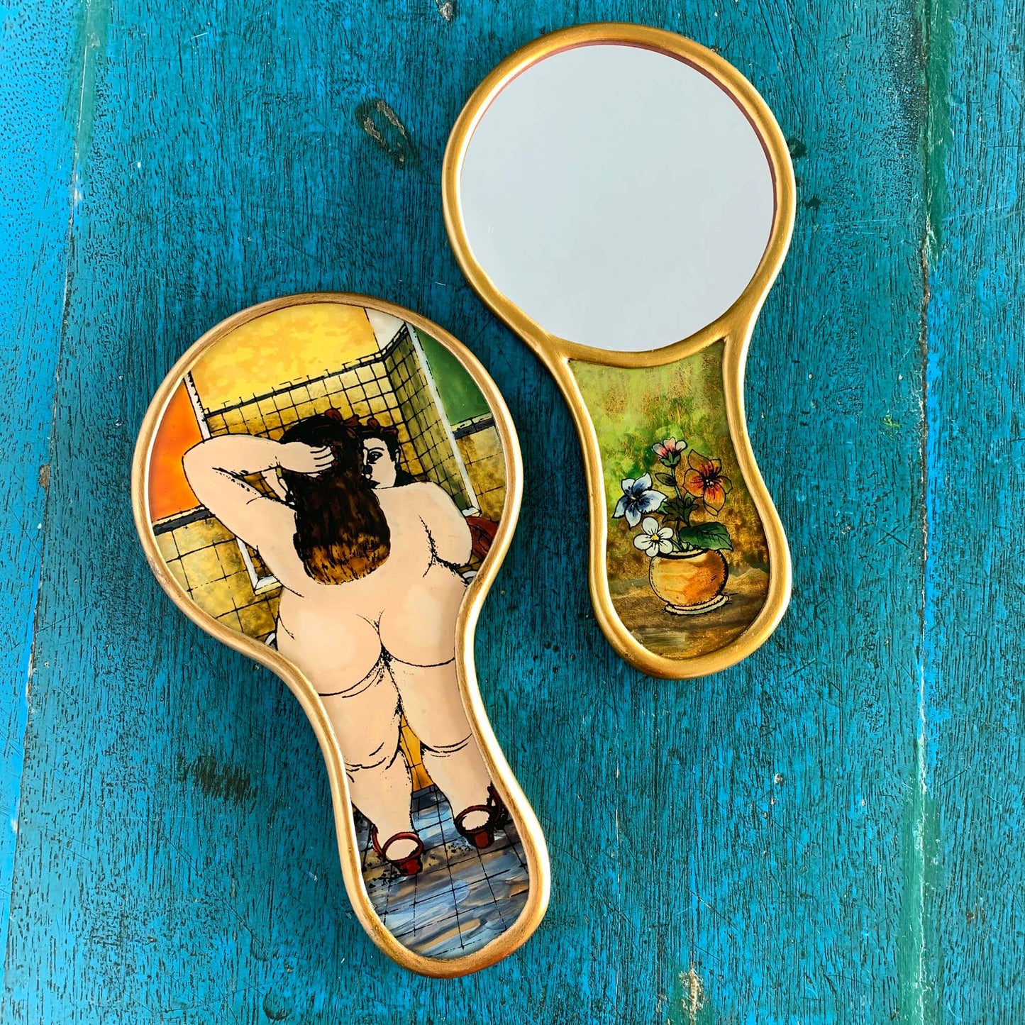 Botero Woman Hand Mirror | Hand-Painted Reverse Glass Mirror, Made in Peru