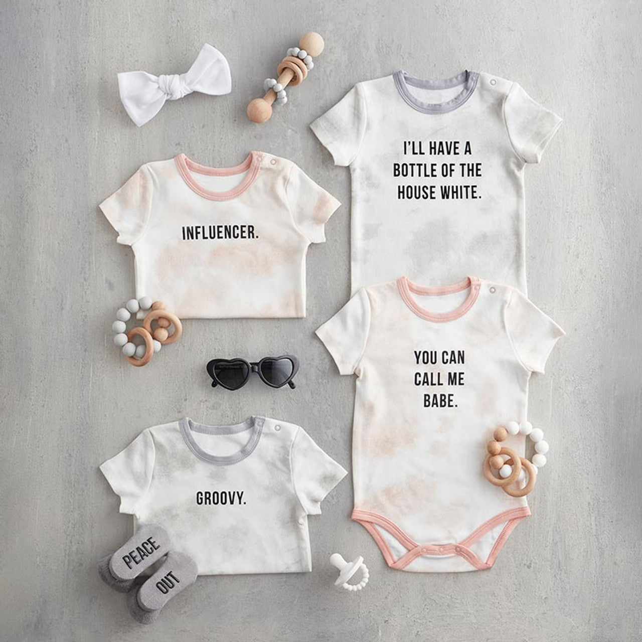 Bottle Of The House White Tie Dye Grey Cotton Snapshirt | Unisex Baby Short Sleeve One-piece Body Suit | Size 6-12 months