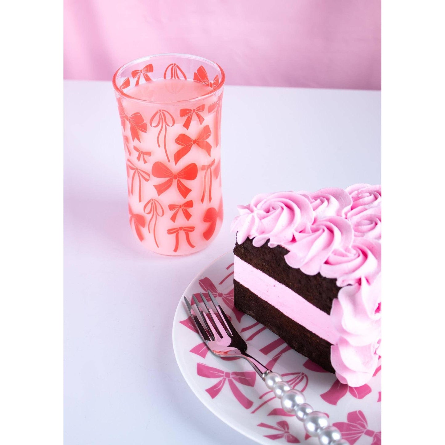 Bow Drinking Glass | Pink Ribbon Glassware | 16oz