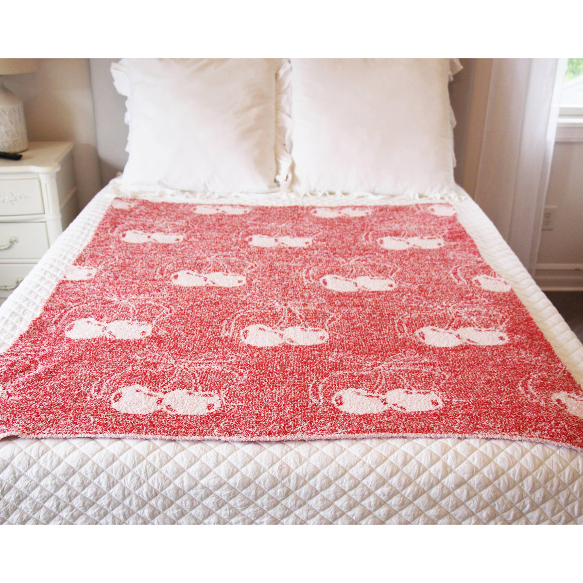 Bows & Cherries Cozy Reversible Blanket Cherry Blossom | Bow-Tastic Gianna 50" x 60"