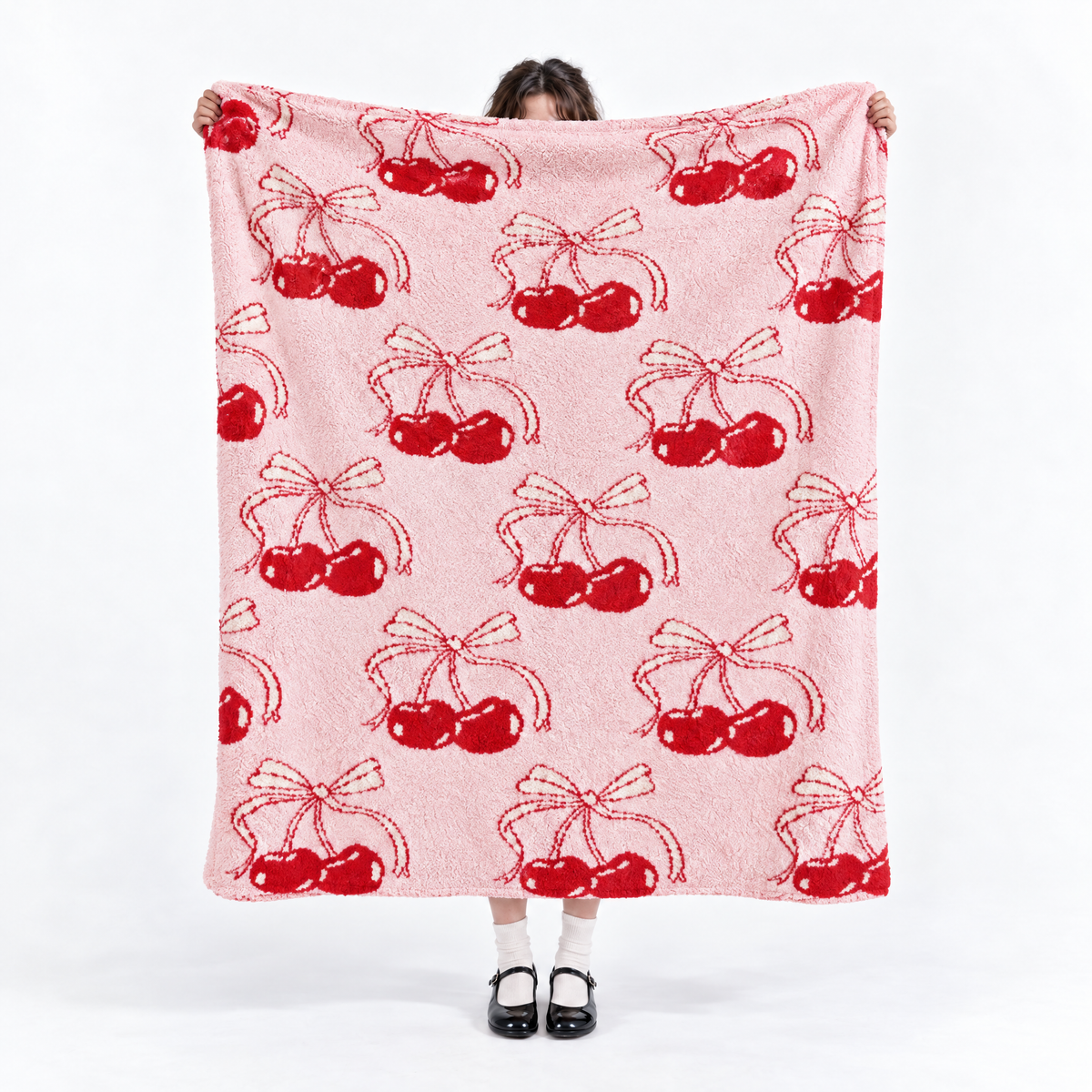 Bows & Cherries Cozy Reversible Blanket Cherry Blossom | Gift Throw | Bow-Tastic Gianna 50" x 60"-Lemonbella-The Bullish Store