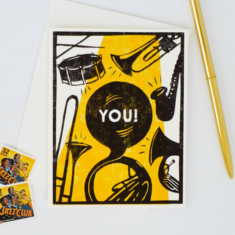 Brass Band For You Indigo Printed Card | Artist Designed Card Made in USA